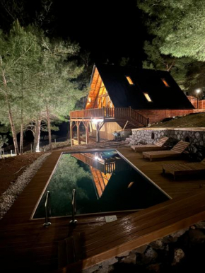 Panurlawoodenhouse özel havuz& sauna mavi